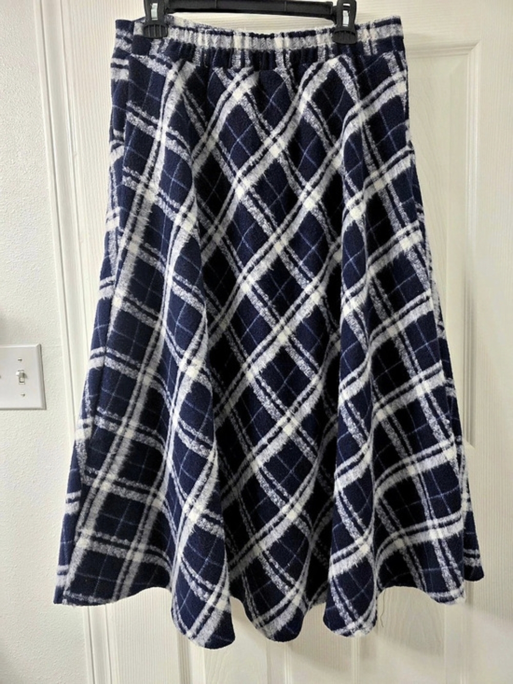 Plaid A-Line Skirt in Blue & White
